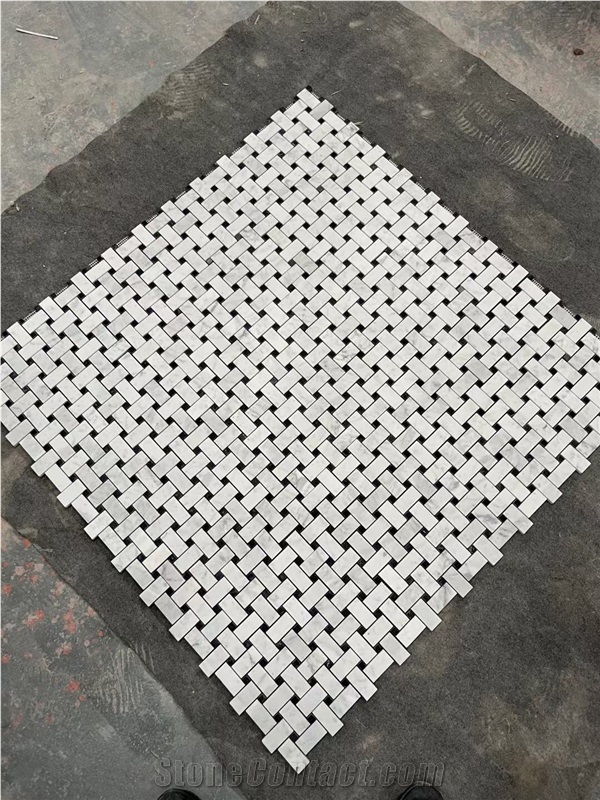 Marble Carrara Square Chips Black Dots Backsplash Mosaic