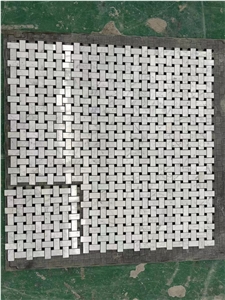 Marble Carrara With Black Dot Mosaic Basketweave Backsplash