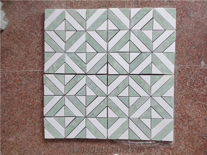Marble Green Jade Chevron Mosaic Tile Thassos Floor Design