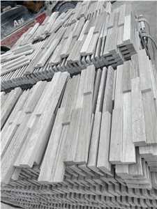 Marble Ledger Panels White Wood Marble Stacked Stone Veneer