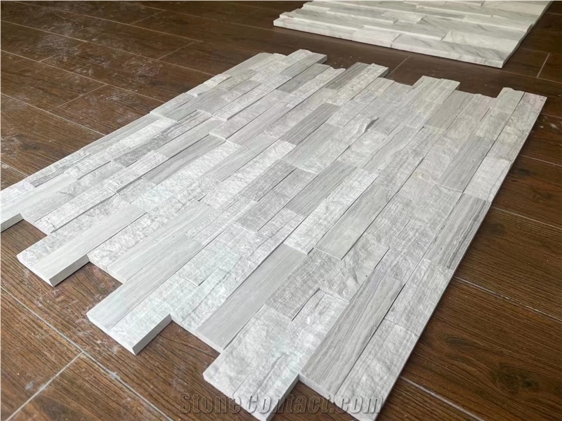 Marble Ledger Panels White Wood Marble Stacked Stone Veneer