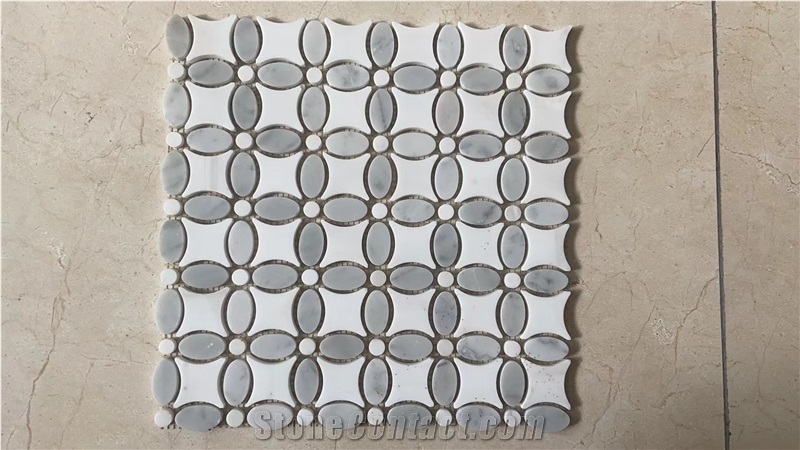 Marble White Wood Hexagon Mosaic Brass Chevron Bathroom Tile