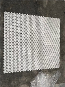 Penny Round Marble Carrara Mosaic Kitchen Backsplash Design