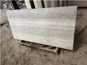 Sandblasted Silver Travertine Slab Titanium Grey Travertine