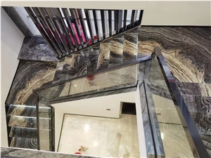 Stone Spiral Staircase Marble Kenya Black Golden Vein Steps