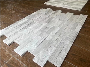 White Wood Grain Marble Stacked Stone Ledger Veneer Panels
