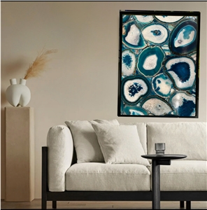 Blue Agate Home Decoration Items, Semiprecious Stone Wall