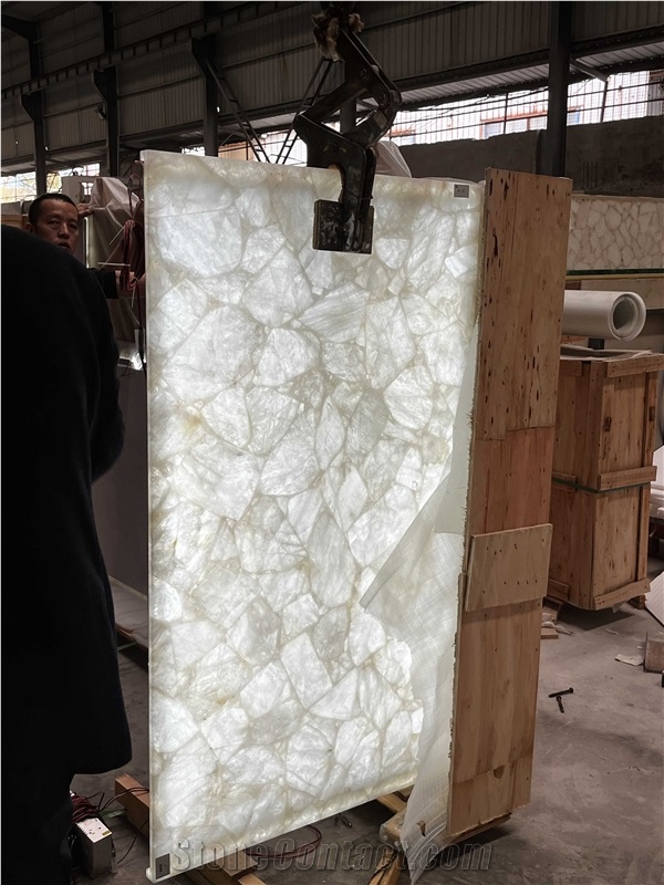 White Crystal Quartz Semiprecious Stone Countertop