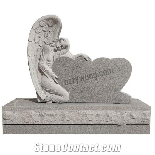 American Grey Granite Carved Angel Headstone 14