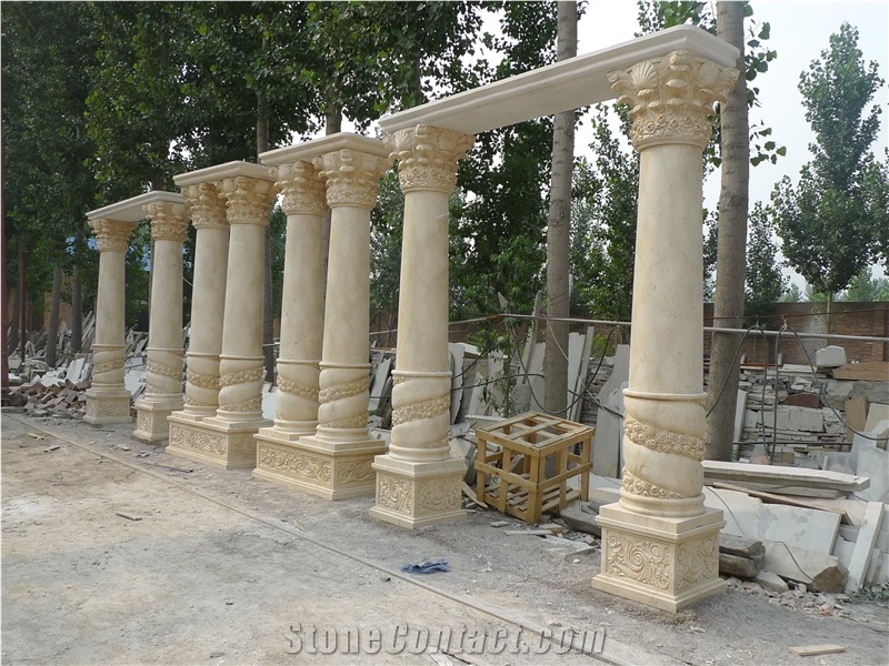 Beige Nature Marble Column Roman Column Mold Pillar For Sale