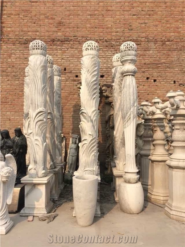 Beige Nature Marble Columns Roman Column Mold For Sale
