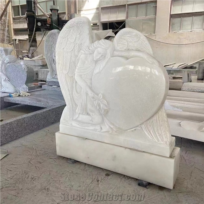 China White Marble Angle Carving Headstones