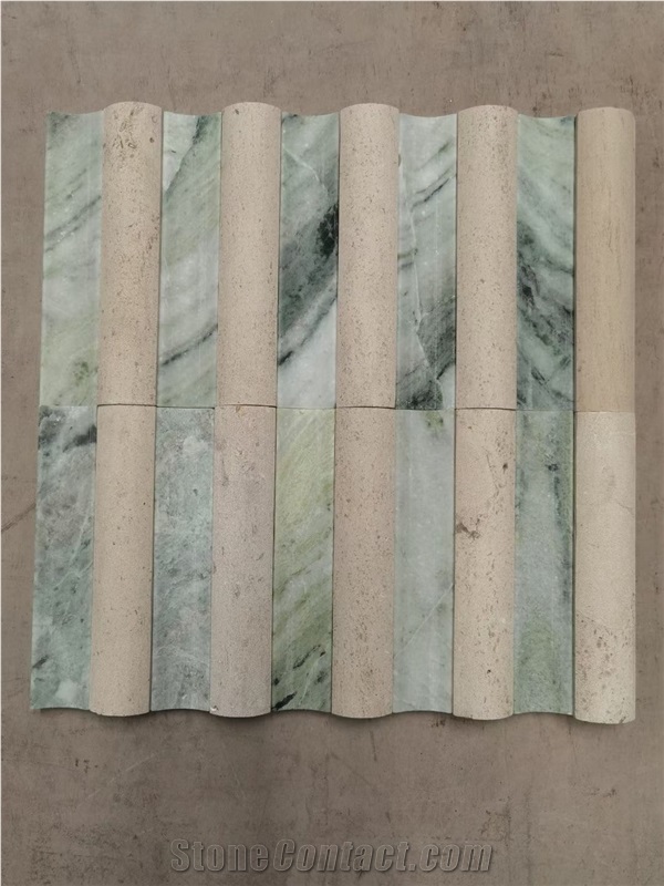 Ice Green Marble&Beige Travertine Mix Mosaic Tiles