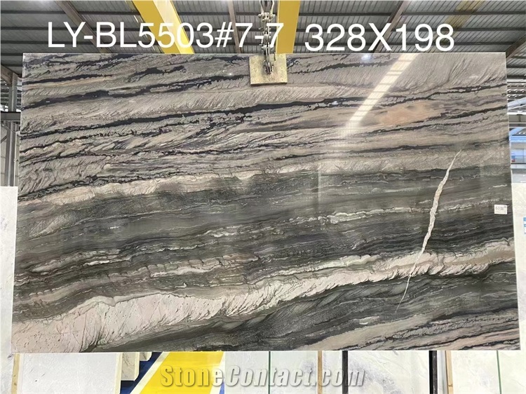 Line Grey Black Veins Natural Quartzite Stone Slab For Wall