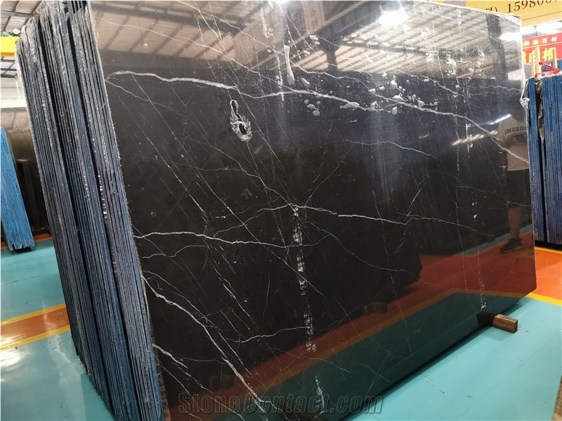 Low Price Black Nero Marquina With White Veins Marble Slab