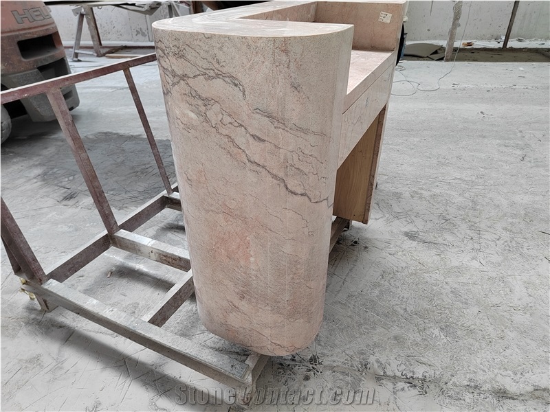 Pink Natural Stone Marble Reception Desk Office Furniture