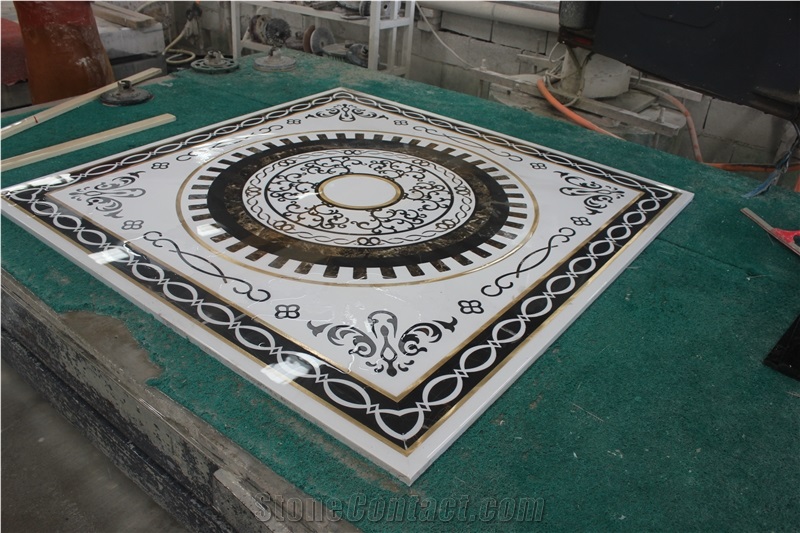 Premium Quality Brass Inlay Marble Waterjet Square Medallion