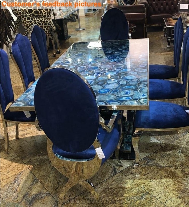 Blue Agate Semiprecious Stone Dining Table Sets