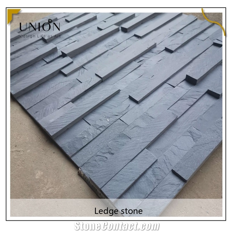 UNION DECO Black Stacked Stone Ledger Panel 3D Wall Panels