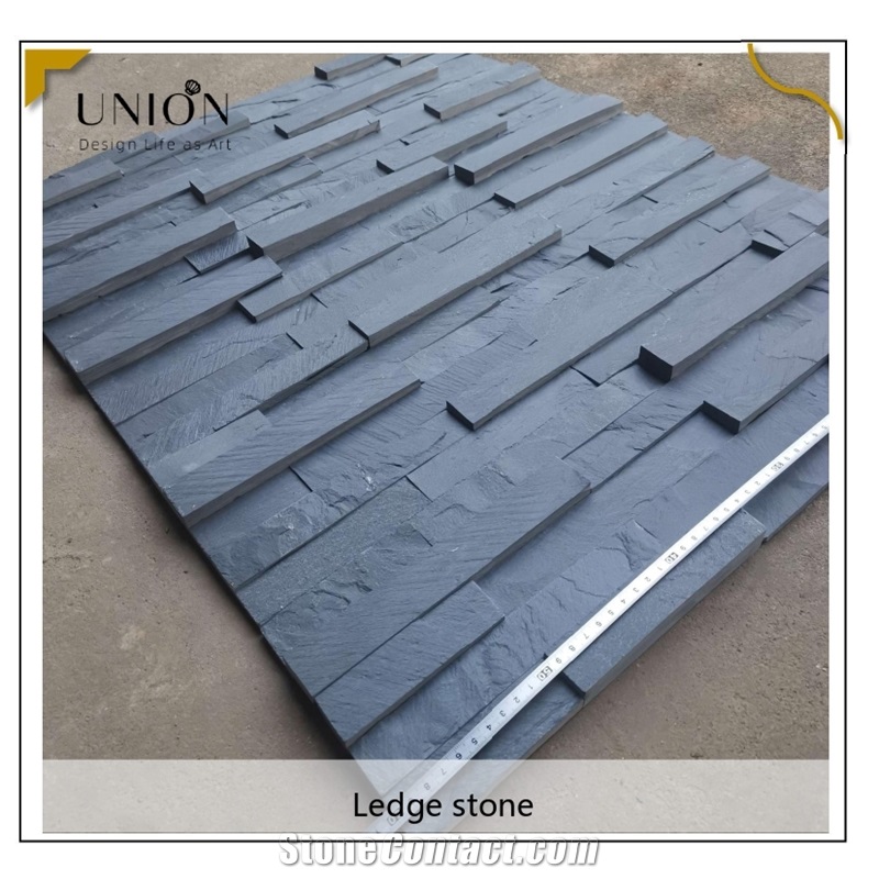 UNION DECO Black Stacked Stone Ledger Panel 3D Wall Panels