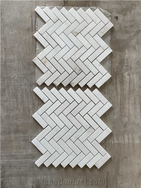 12" X 12" Marble Herringbone Mosaic Wall & Floor Tile