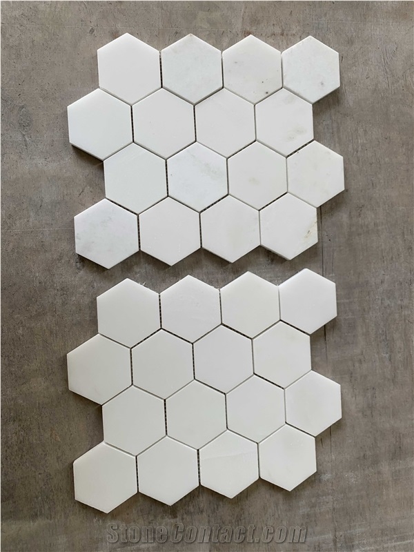 3" X 3" Marble Hexagon Mosaic Wall & Floor Tile
