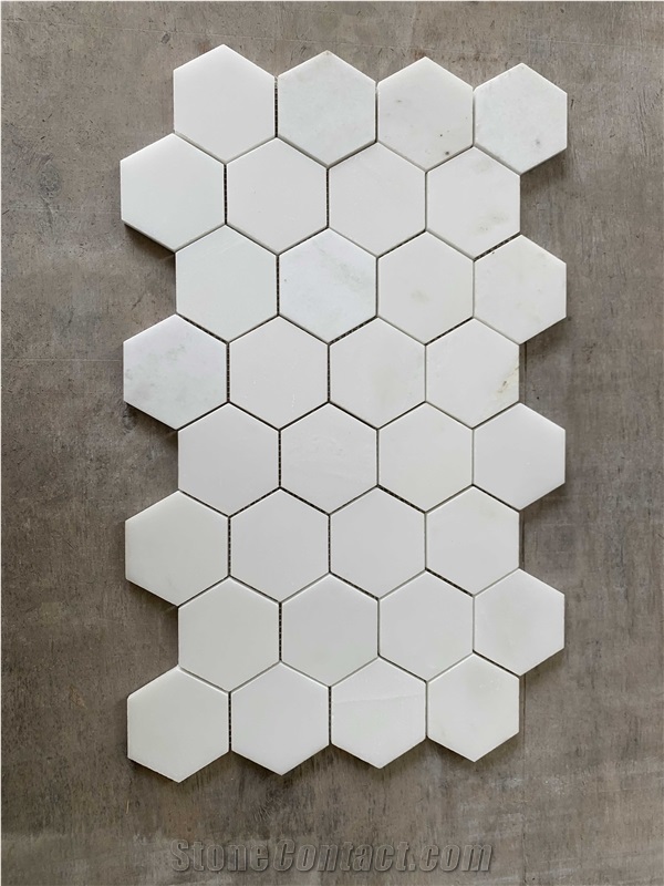 3" X 3" Marble Hexagon Mosaic Wall & Floor Tile
