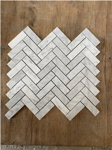 Bianco Carrara Marble Herringbone Mosaic Wall & Floor Tile