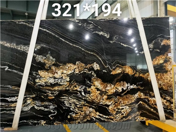 Top Quality Black Fusion Granite Slabs With Golden Vein