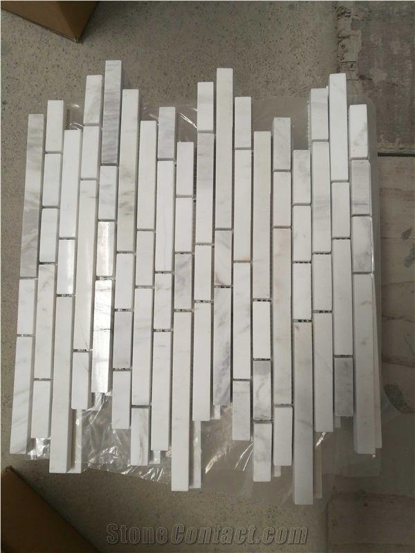 White Marble Linear Mosaic Sheet Wall Tile