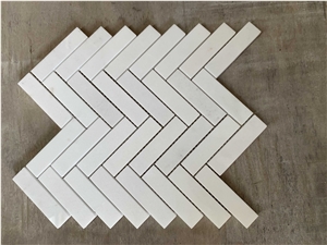 White Thassos Herringbone Mosaic Wall & Floor Tile