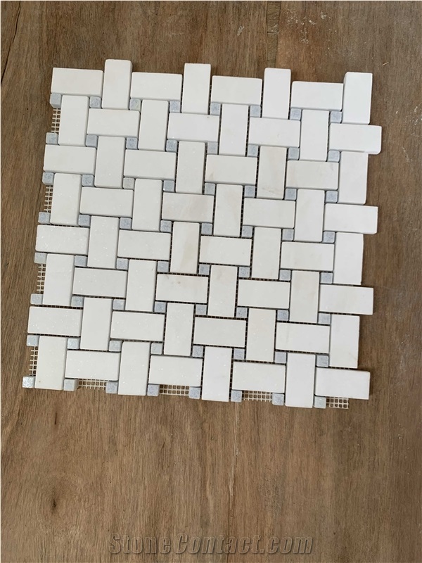 White Thassos  Marble Basketweave Mosaic Wall & Floor Tile