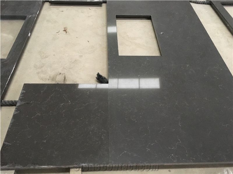 Dark Grey Artificial Quartz Kitchen Countertop