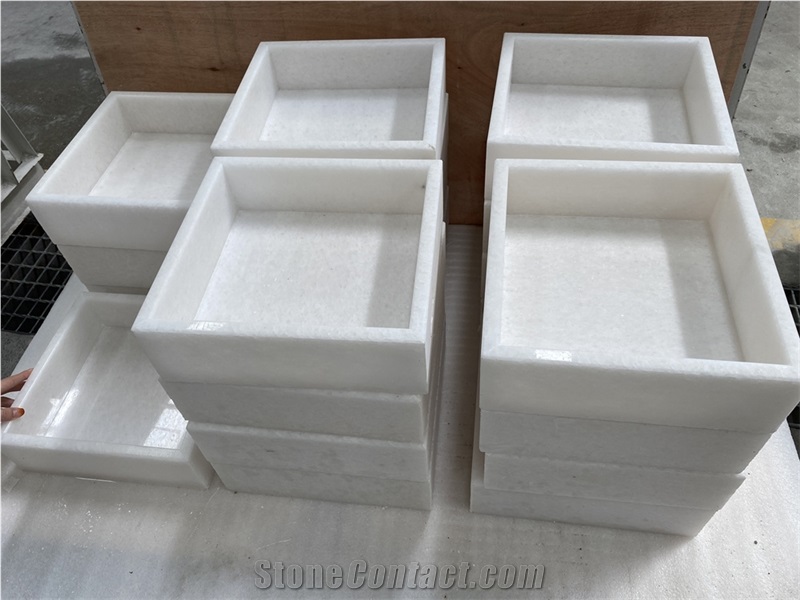 White Crystal Marble Wash Basins For Bathroom Decor