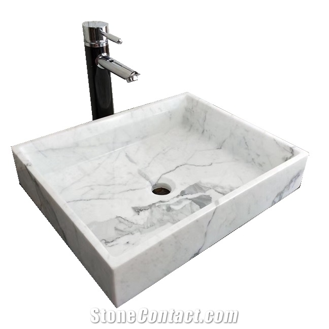 White Statuario Marble Wash Basin