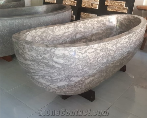 Natural Stone Grey Basalt Bathtub, River Stone Bath Tub
