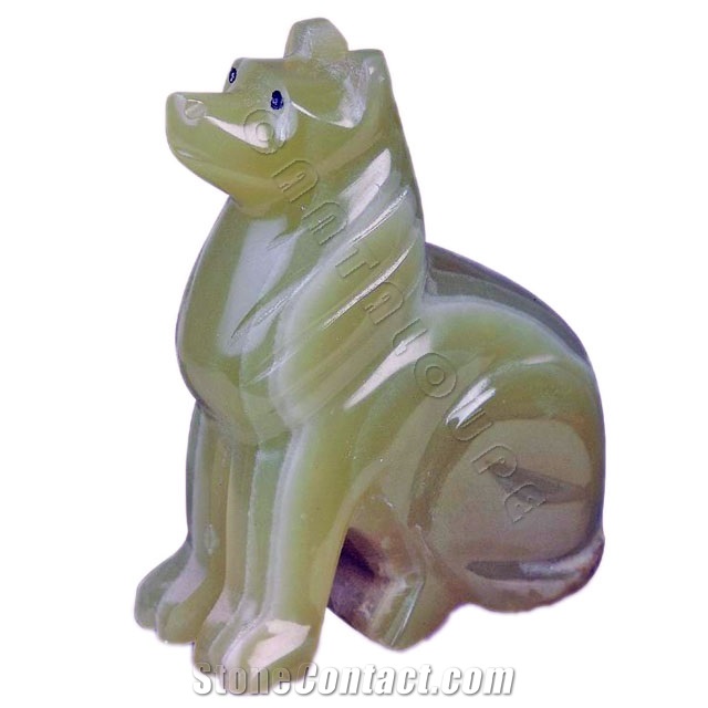 Green Onyx Natural Stone Dog Sculpture