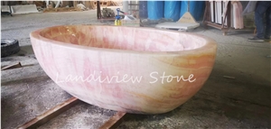 Pink Onyx Freestanding Bathtub Pedestal Tub