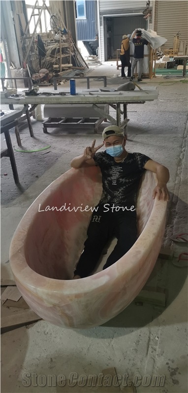 Pink Onyx Freestanding Bathtub Pedestal Tub