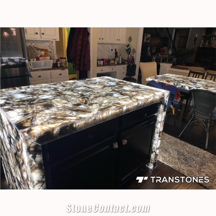 Black Onyx Marble Stone  Backlit Kitchen Island Home Decor
