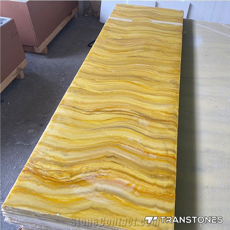 Cheap Stock Alabaster Yellow Artificial Stone Continued Vein