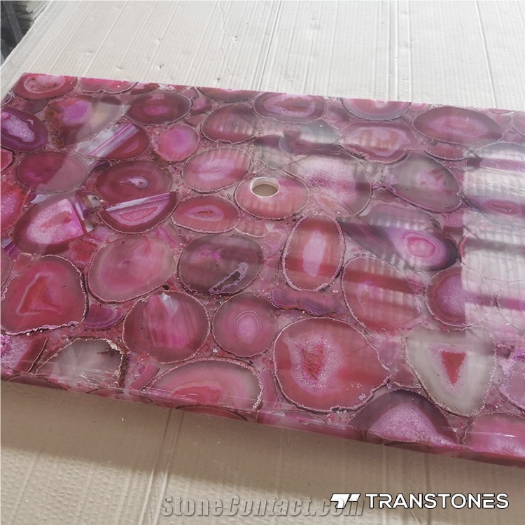 Pink Agate Semiprecious Stone Vanity Top