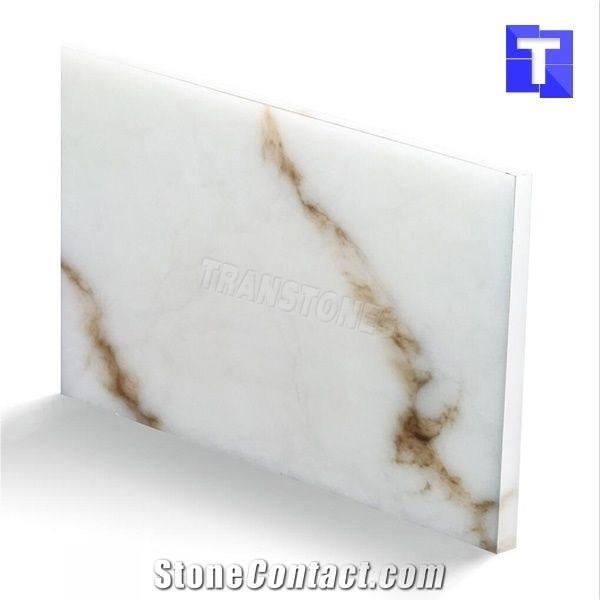 Translucent Honed Alabaster White With Brown Resin Sheet