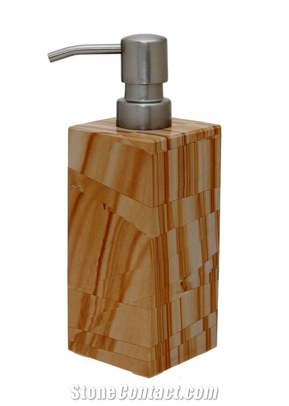 Jasper Stone Bathroom Set - Pakistan Teak Wood Sandstone Dispenser