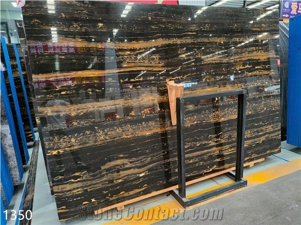 China Black Gold Flower Marble Polished Slabs For Outdoor