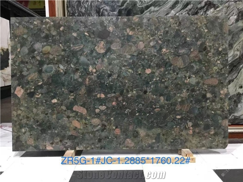 China Colorful Stone Polished Slab For Washroom Floor Tile