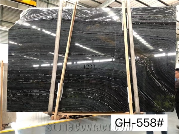 Chinese Black Wooden Marble Standard Slabs Tiles Polished