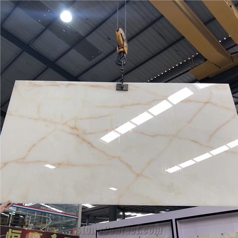 Modern Style Red Line White Onyx Slabs