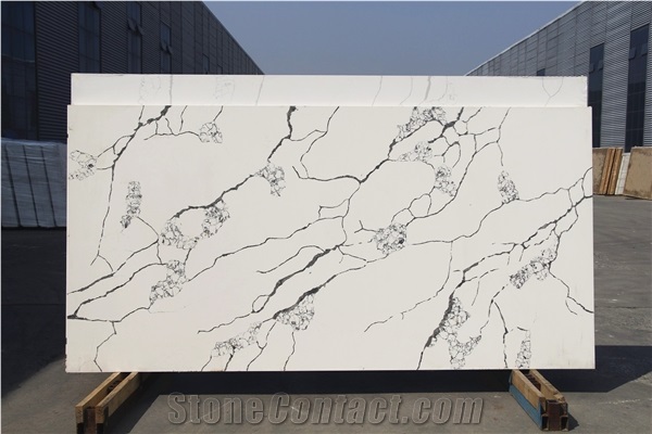 China White Calacatta Quartz Stone Slab With Black Veins
