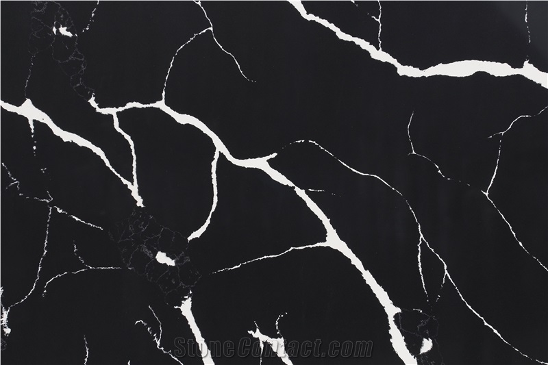 Chinese Black Quartz Stone Slab With White Veins